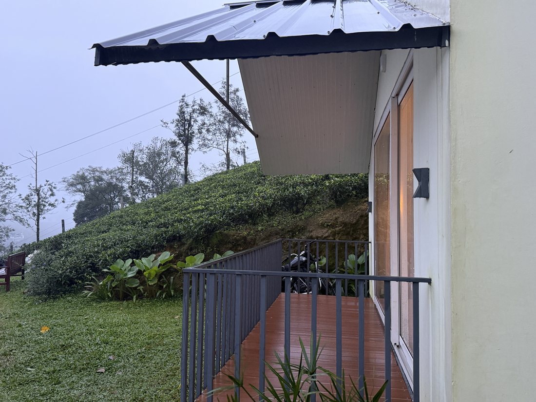 Cottage balcony and deck in the rain